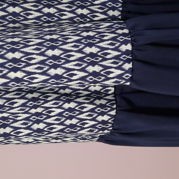 Retro Style Navy Blue Light Mint Short Sleeve Long Ruffle Bottom Maternity dress - Picture 4 of 13